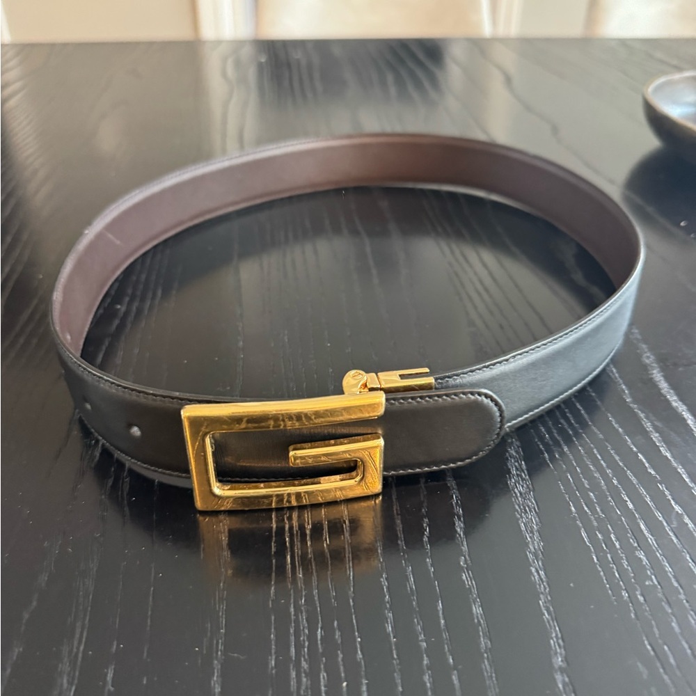 Gucci Black and Brown Belt with Gold Buckle